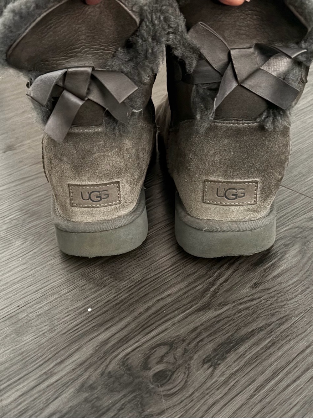 UGG Women's Charcoal Suede Bow-Back Ankle Booties